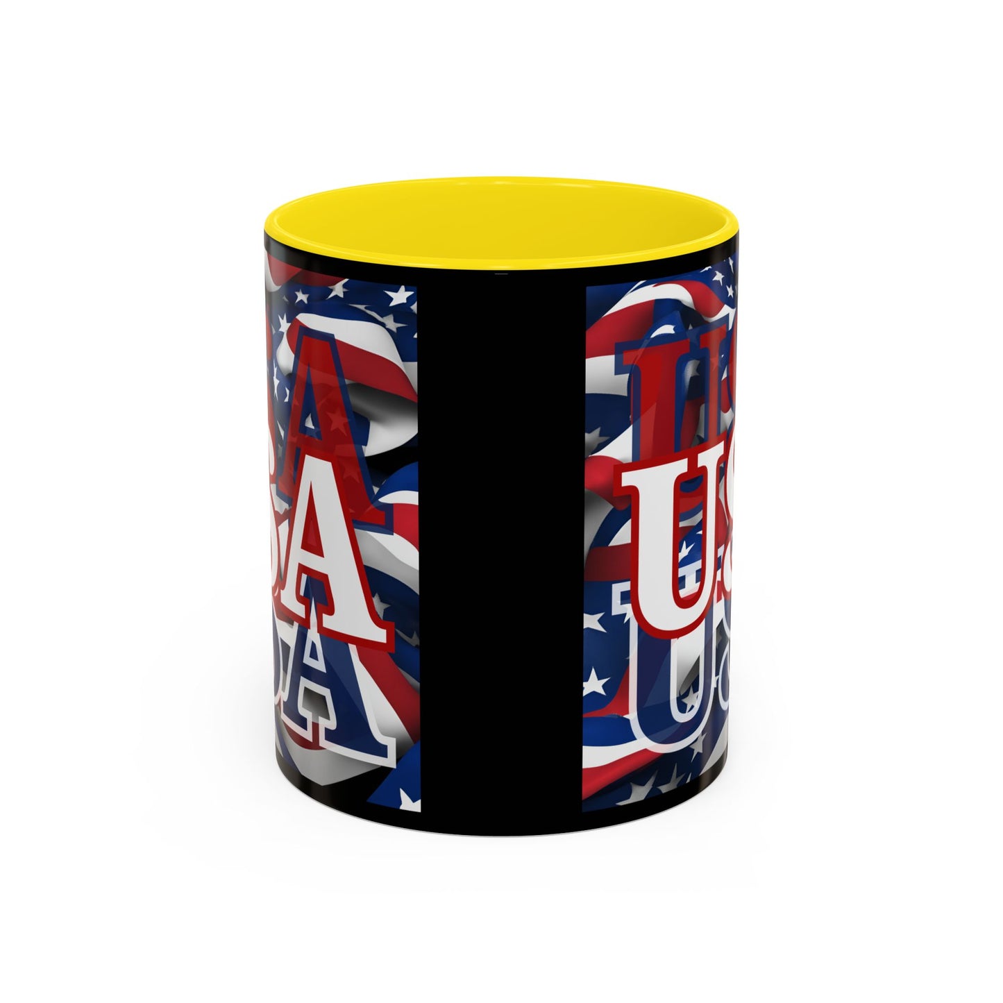 USA White font Center Patriot Black Accent Mug by theGreenDragonTavern.shop