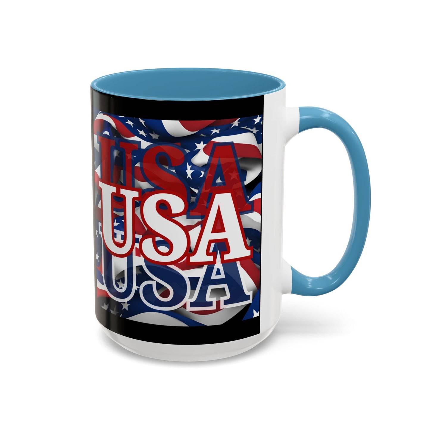 USA White font Center Patriot Black Accent Mug by theGreenDragonTavern.shop