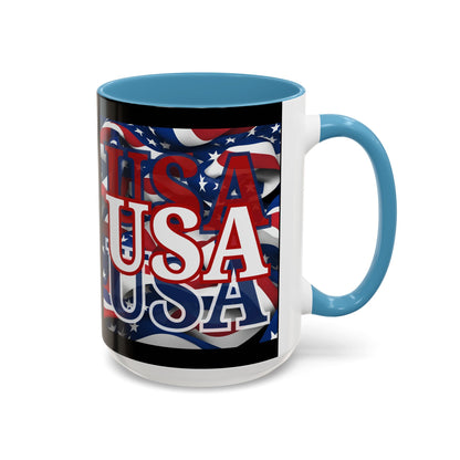 USA White font Center Patriot Black Accent Mug by theGreenDragonTavern.shop
