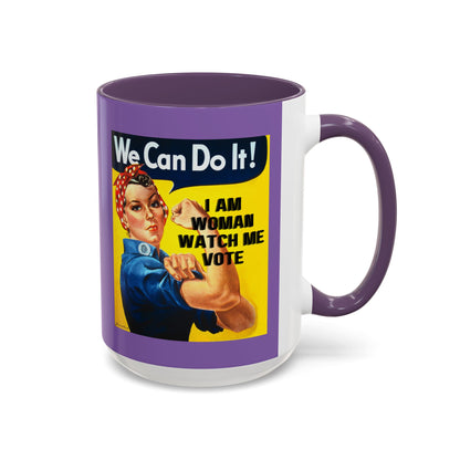 I Am Woman Watch Me Vote Rosie Light Purple Accent Mug by theGreenDragonTavern.shop