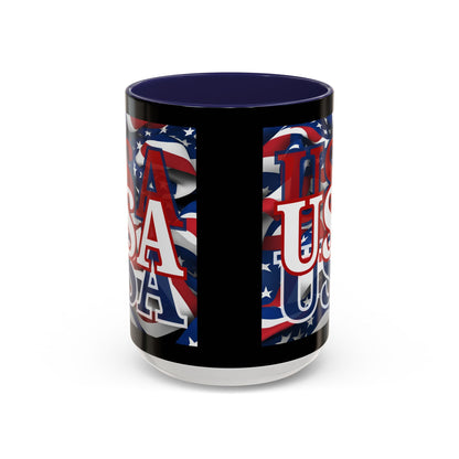 USA White font Center Patriot Black Accent Mug by theGreenDragonTavern.shop