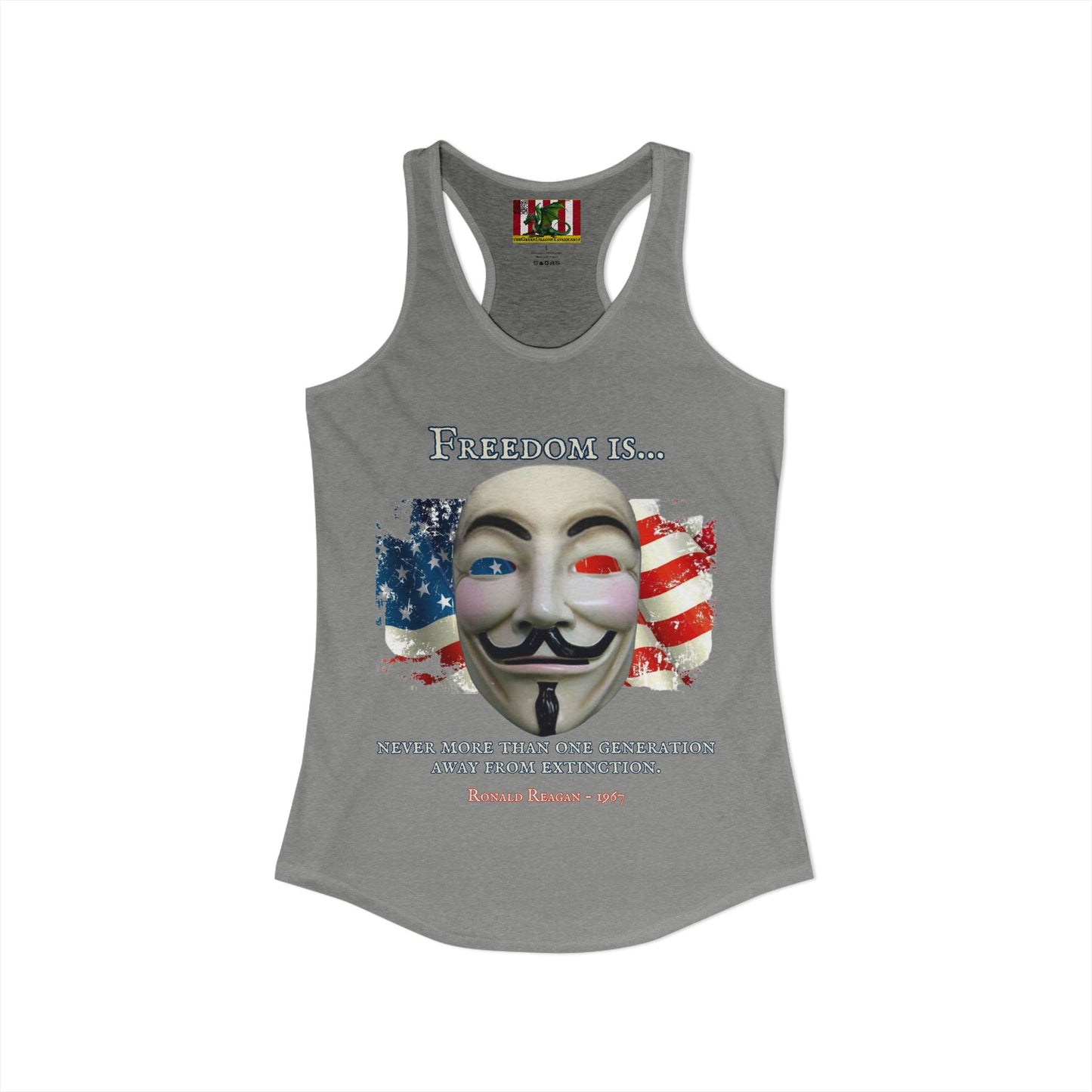 Ronald Reagan Freedom Vendetta Women's Racerback Tank Top by theGreenDragonTavern.shop