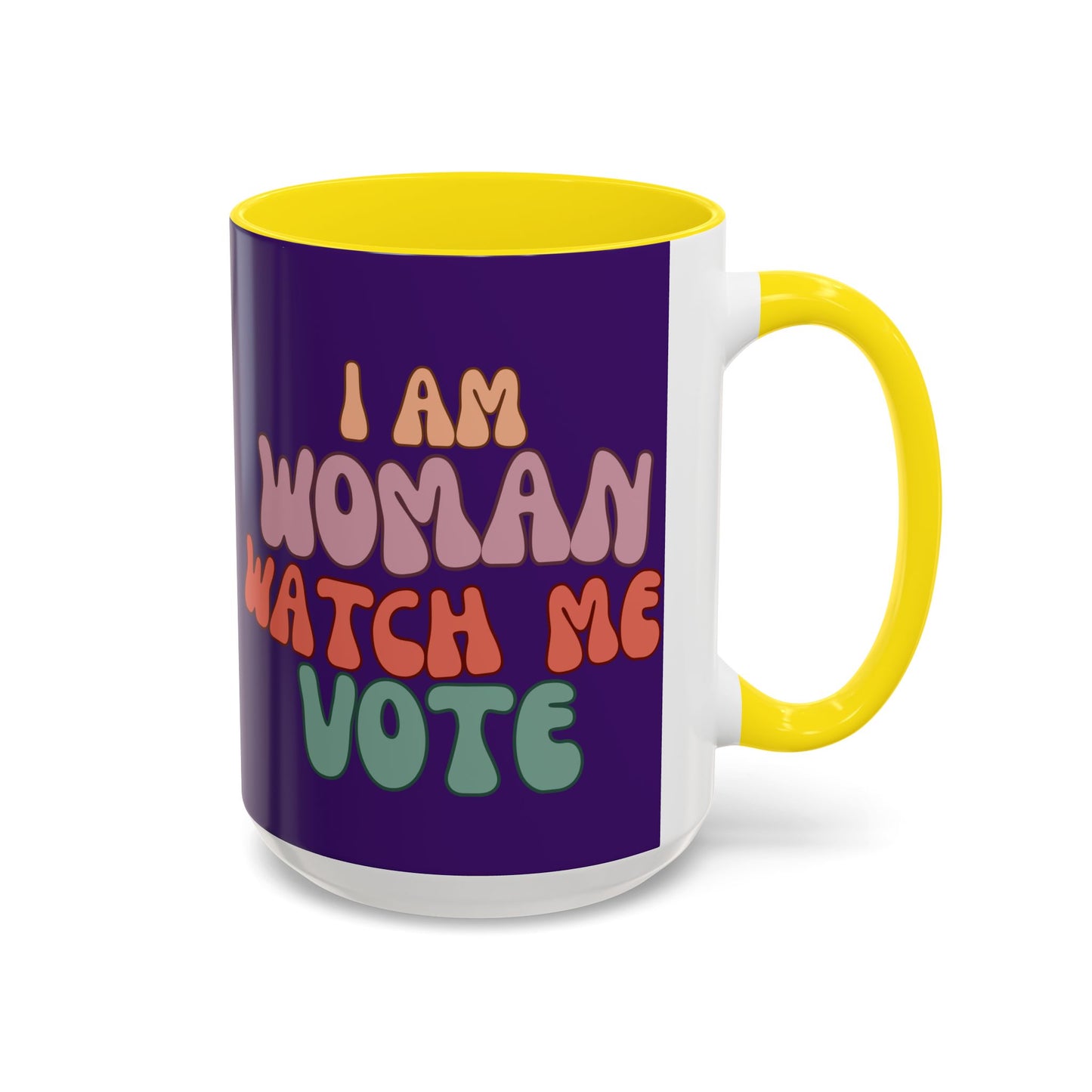 I Am Woman Watch Me Vote Dark Purple Accent Mug by theGreenDragonTavern.shop