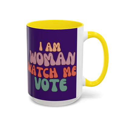I Am Woman Watch Me Vote Dark Purple Accent Mug by theGreenDragonTavern.shop
