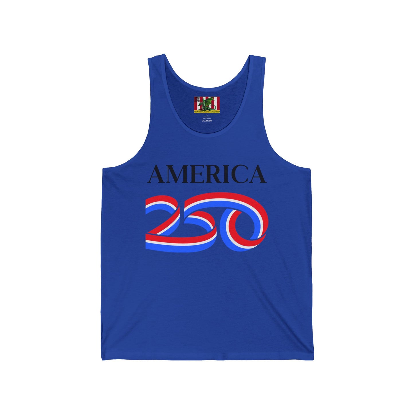 America 250 Black font Unisex Jersey Tank Top by theGreenDragonTavern.shop