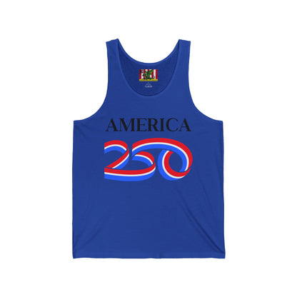 America 250 Black font Unisex Jersey Tank Top by theGreenDragonTavern.shop