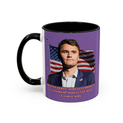 Charlie Kirk, Healthy Debate Light Purple Accent Mug by theGreenDragonTavern.shop