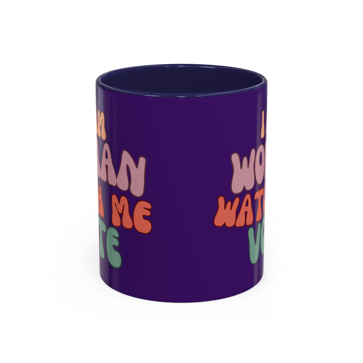 I Am Woman Watch Me Vote Dark Purple Accent Mug by theGreenDragonTavern.shop