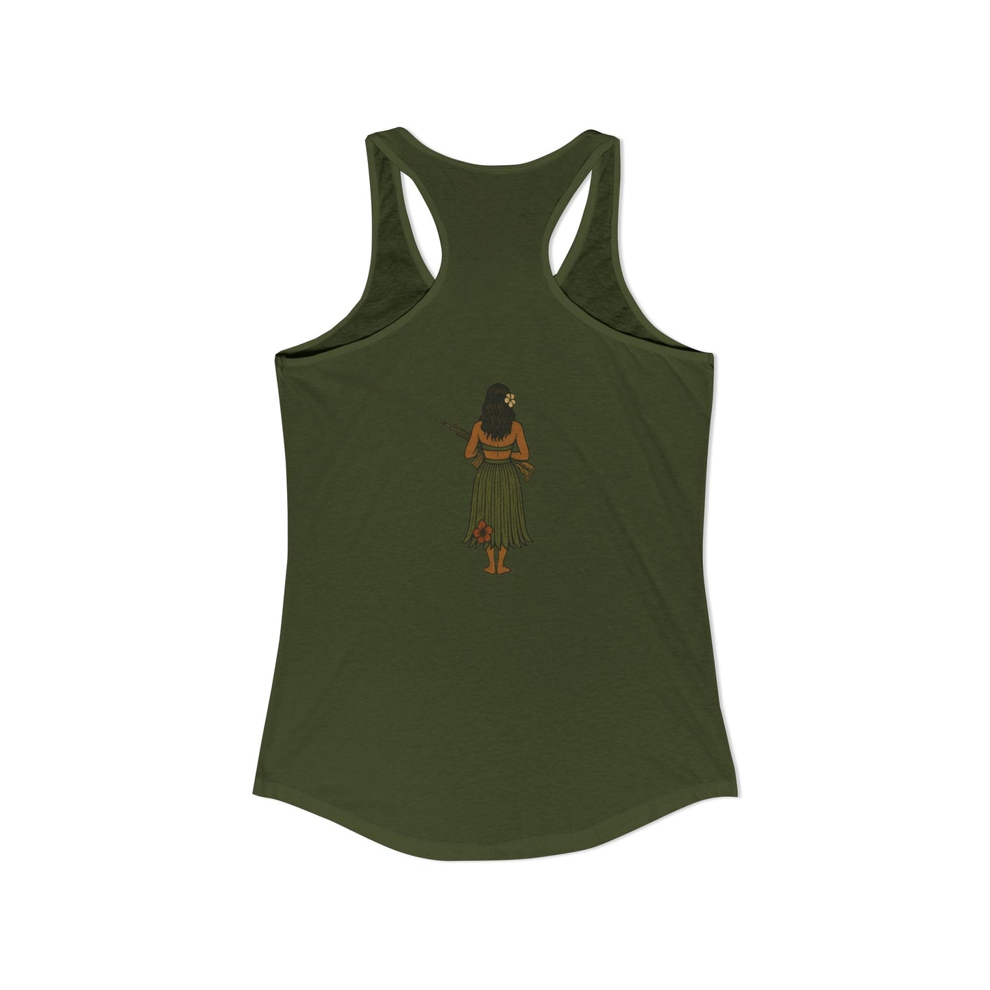 2-sided, Hula Girl Packin' Heat Women's Racerback Tank Top by theGreenDragonTavern.shop