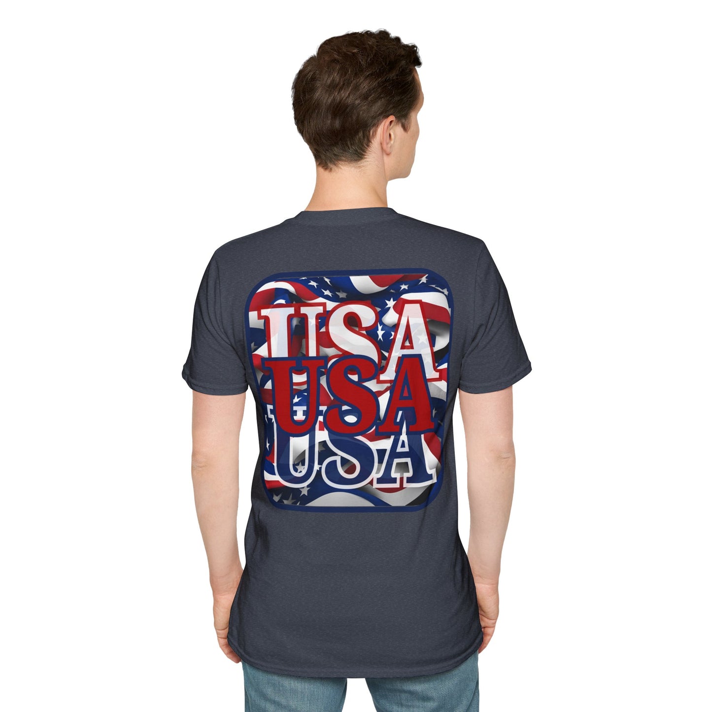 2-sided, RED White and Blue USA Patriot Dark colors Unisex T-Shirt by theGreenDragonTavern.shop