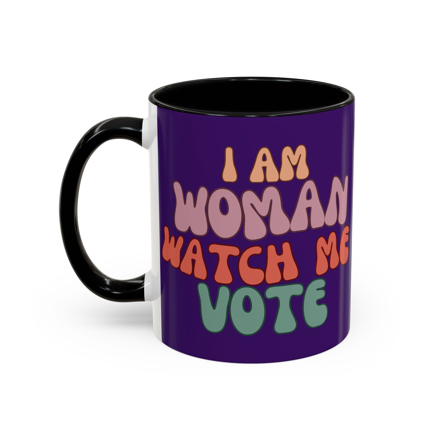 I Am Woman Watch Me Vote Dark Purple Accent Mug by theGreenDragonTavern.shop