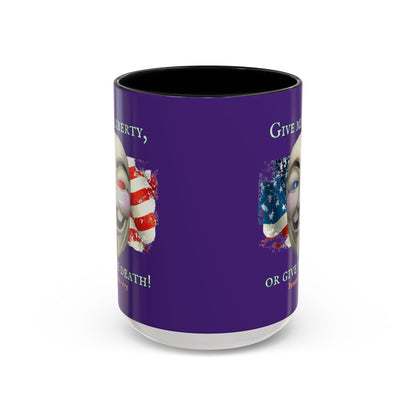 Vendetta, "Give me liberty, or give me death!" Purple Accent Mug by theGreenDragonTavern.shop