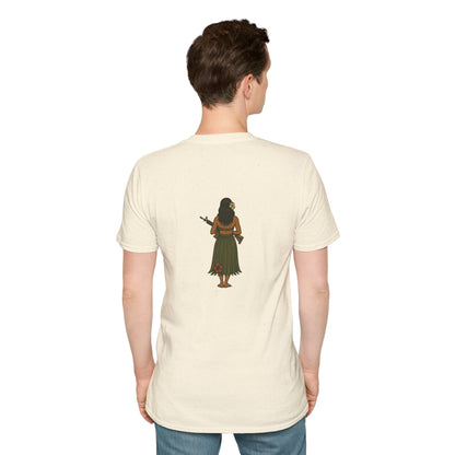 2-sided, Hula Girl Packin' Heat Light colors Unisex T-Shirt by theGreenDragonTavern.shop