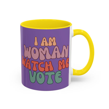 I Am Woman Watch Me Vote Light Purple Accent Mug by theGreenDragonTavern.shop