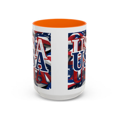 USA Blue font Center Patriot White Accent Mug by theGreenDragonTavern.shop