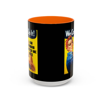 I Am Woman Watch Me Vote Rosie Black Accent Mug by theGreenDragonTavern.shop