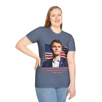 Charlie Kirk, Healthy Debate Dark colors Unisex T-Shirt by theGreenDragonTavern.shop