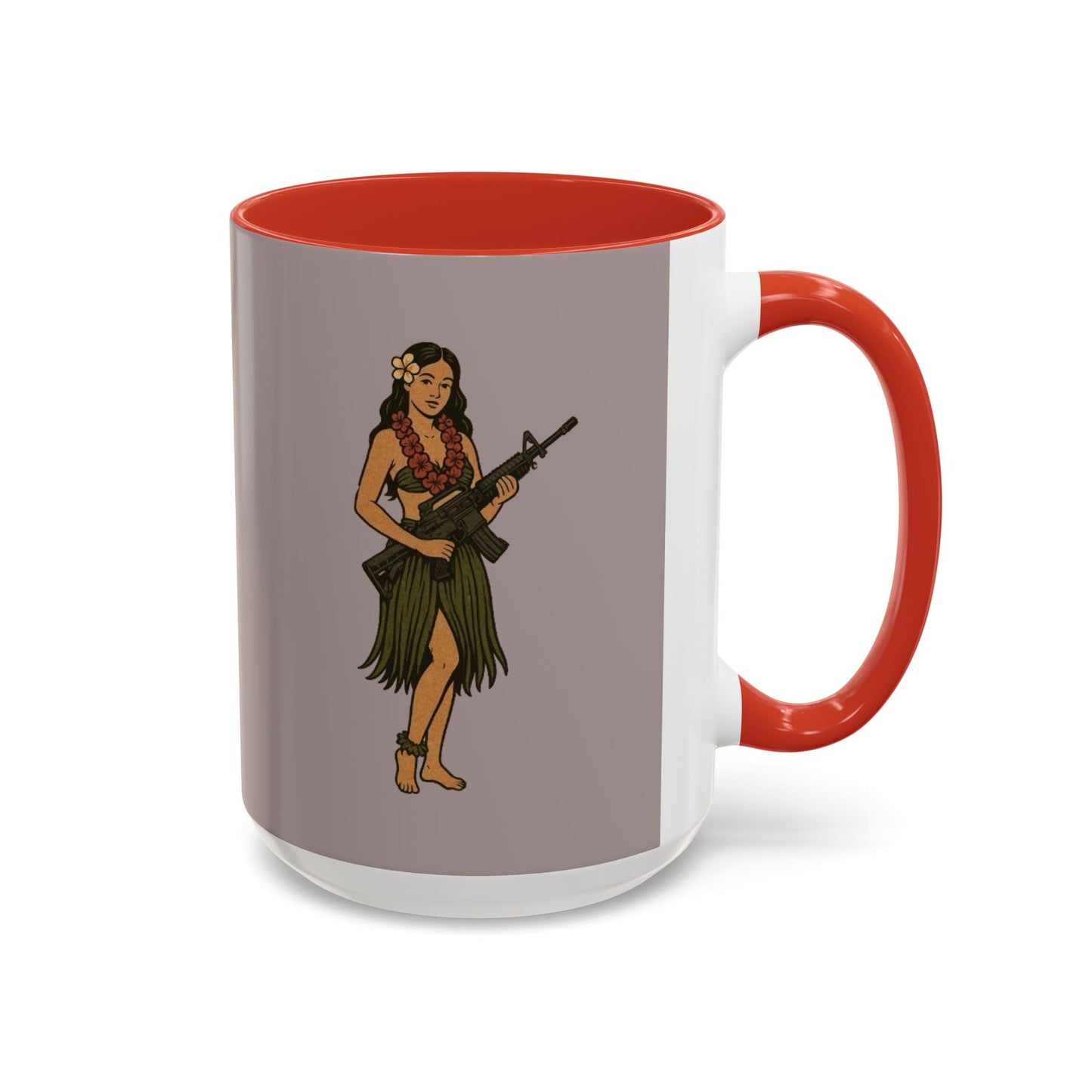 Hula Girl Packin' Heat Grey Accent Mug by theGreenDragonTavern.shop