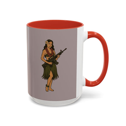 Hula Girl Packin' Heat Grey Accent Mug by theGreenDragonTavern.shop