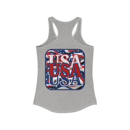 2-sided, RED White and Blue USA Patriot Women's Racerback Tank Top by theGreenDragonTavern.shop