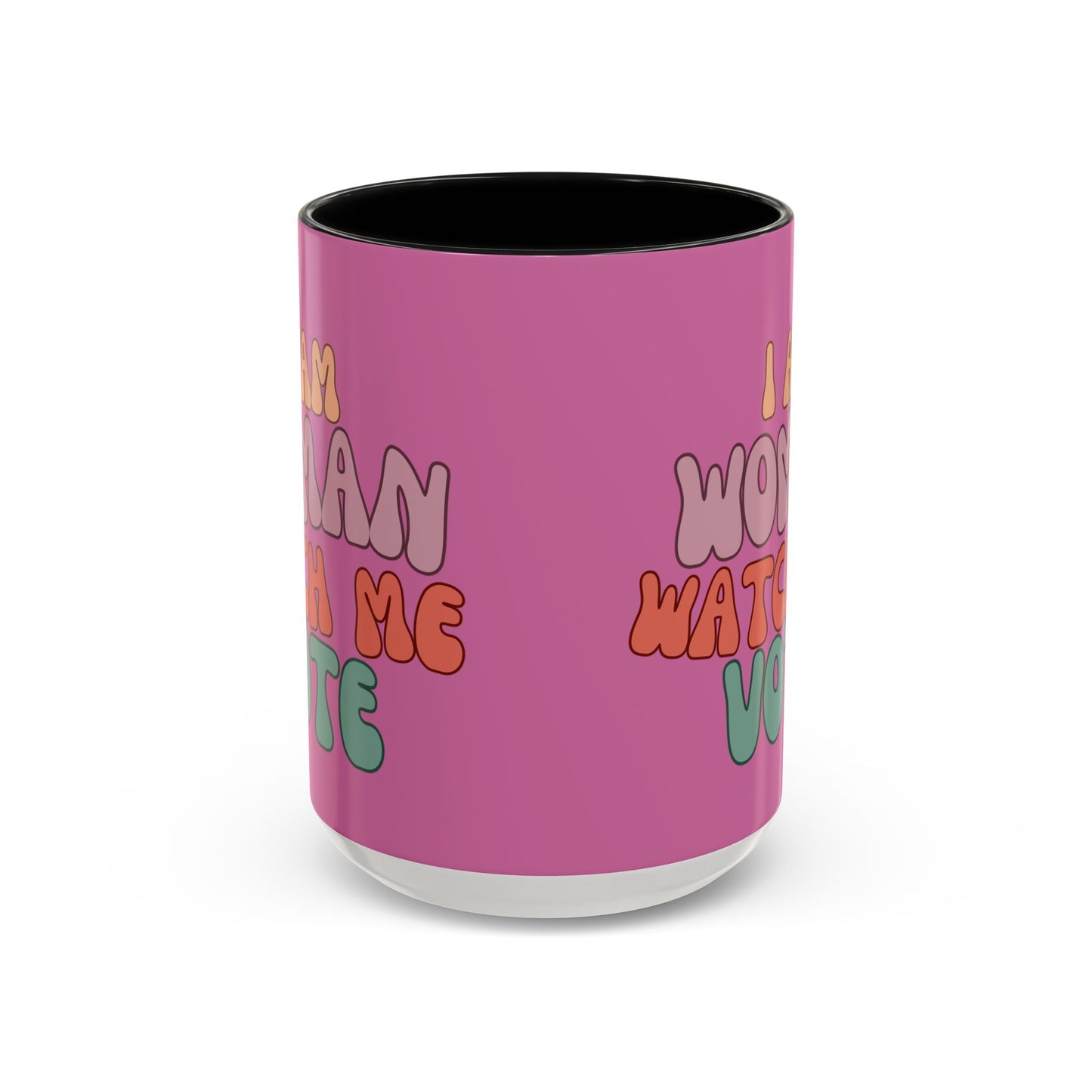 I Am Woman Watch Me Vote Pink Accent Mug by theGreenDragonTavern.shop