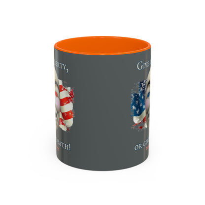 Vendetta, "Give me liberty, or give me death!" Grey Accent Mug by theGreenDragonTavern.shop