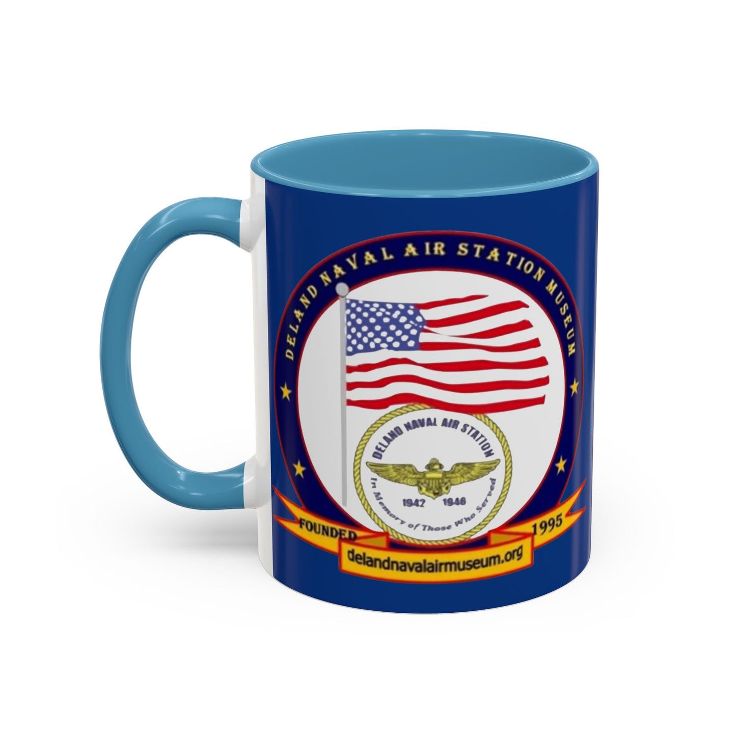 DeLand Naval Air Station Museum Blue Accent Mug by theGreenDragonTavern.shop