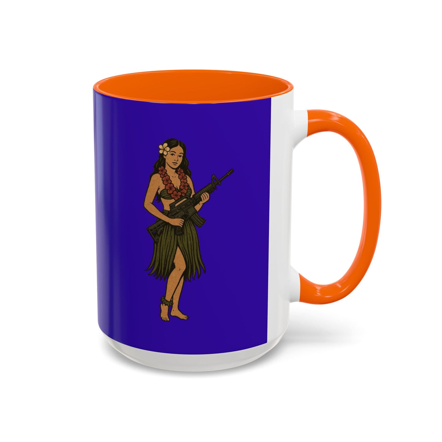 Hula Girl Packin' Heat Dark Purple Accent Mug by theGreenDragonTavern.shop