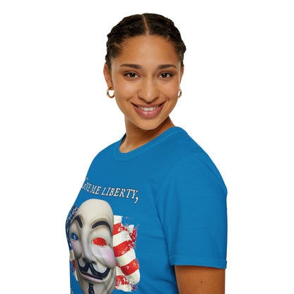 Vendetta, "Give me liberty, or give me death!" Dark colors Unisex T-Shirt by theGreenDragonTavern.shop