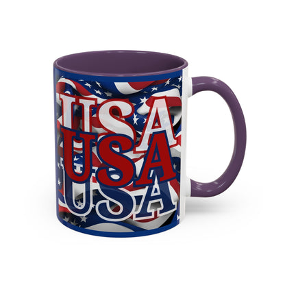 USA Red font Center Patriot Blue Accent Mug by theGreenDragonTavern.shop