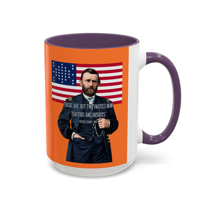 "Traitors and Patriots" Ulysses Grant Orange Accent Mug by theGreenDragonTavern.shop
