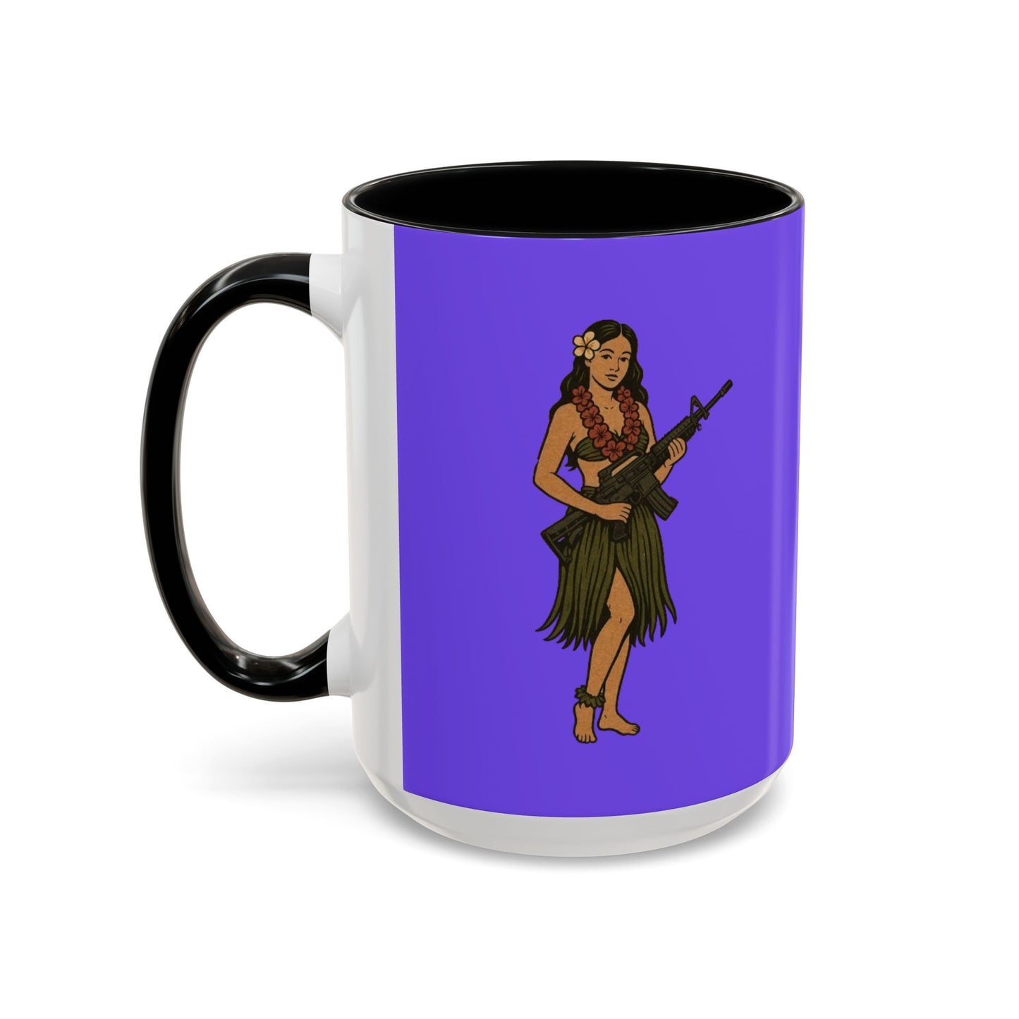 Hula Girl Packin' Heat Light Purple Accent Mug by theGreenDragonTavern.shop