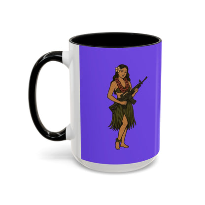 Hula Girl Packin' Heat Light Purple Accent Mug by theGreenDragonTavern.shop