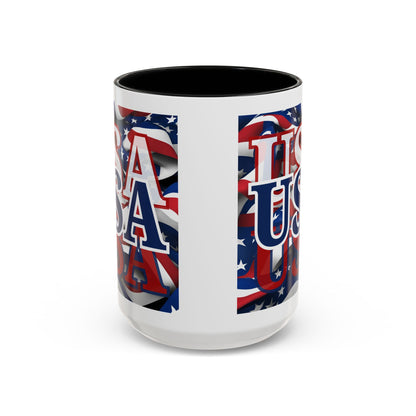USA Blue font Center Patriot White Accent Mug by theGreenDragonTavern.shop