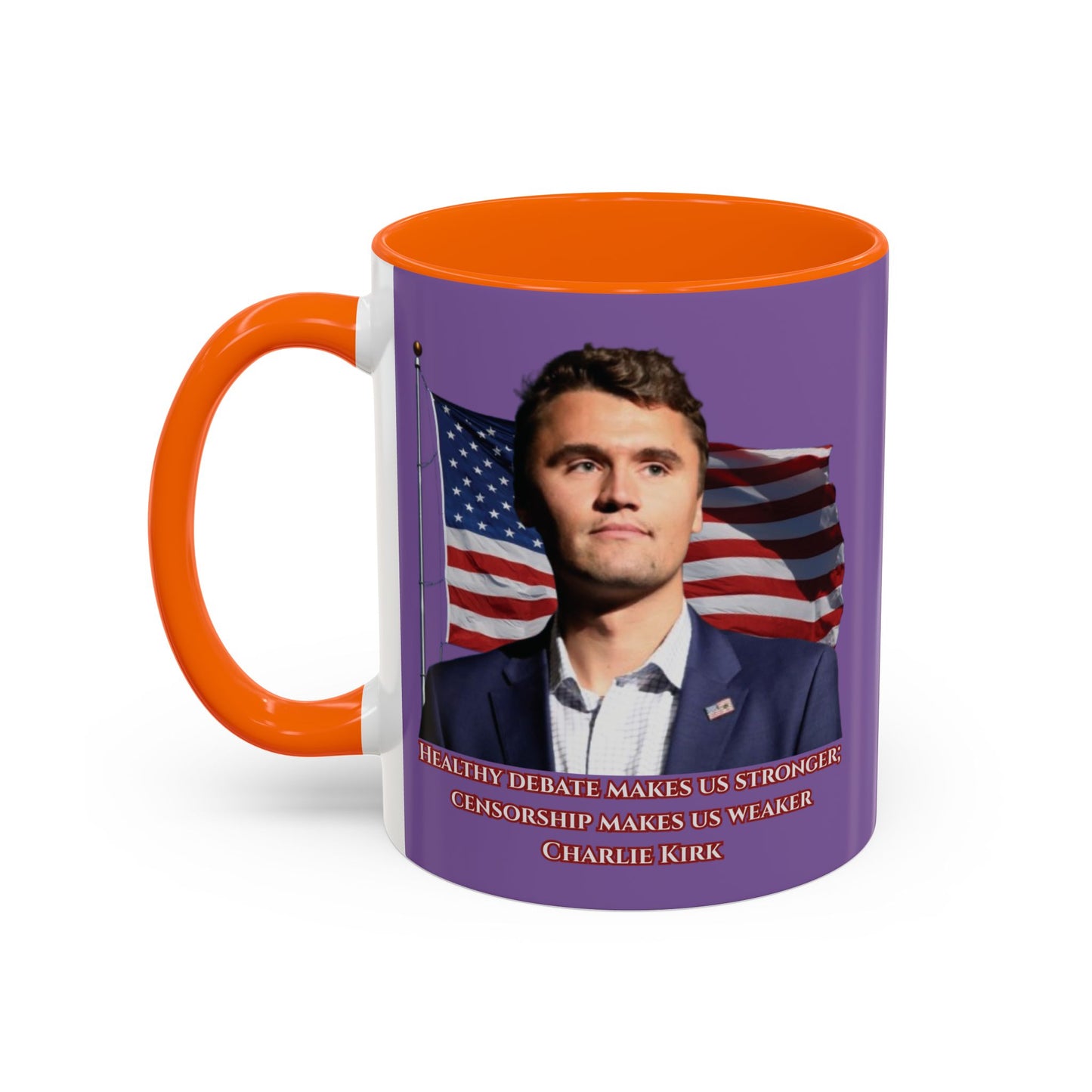Charlie Kirk, Healthy Debate Light Purple Accent Mug by theGreenDragonTavern.shop