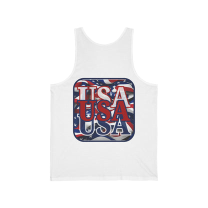 2-sided, RED White and Blue USA Patriot Unisex Jersey Tank Top by theGreenDragonTavern.shop