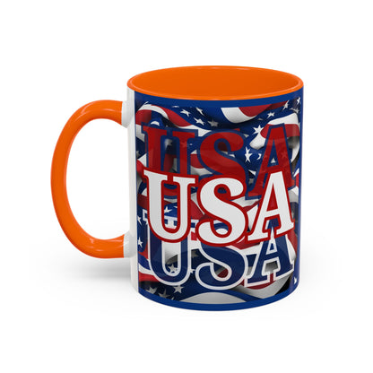 USA White font Center Patriot Blue Accent Mug by theGreenDragonTavern.shop