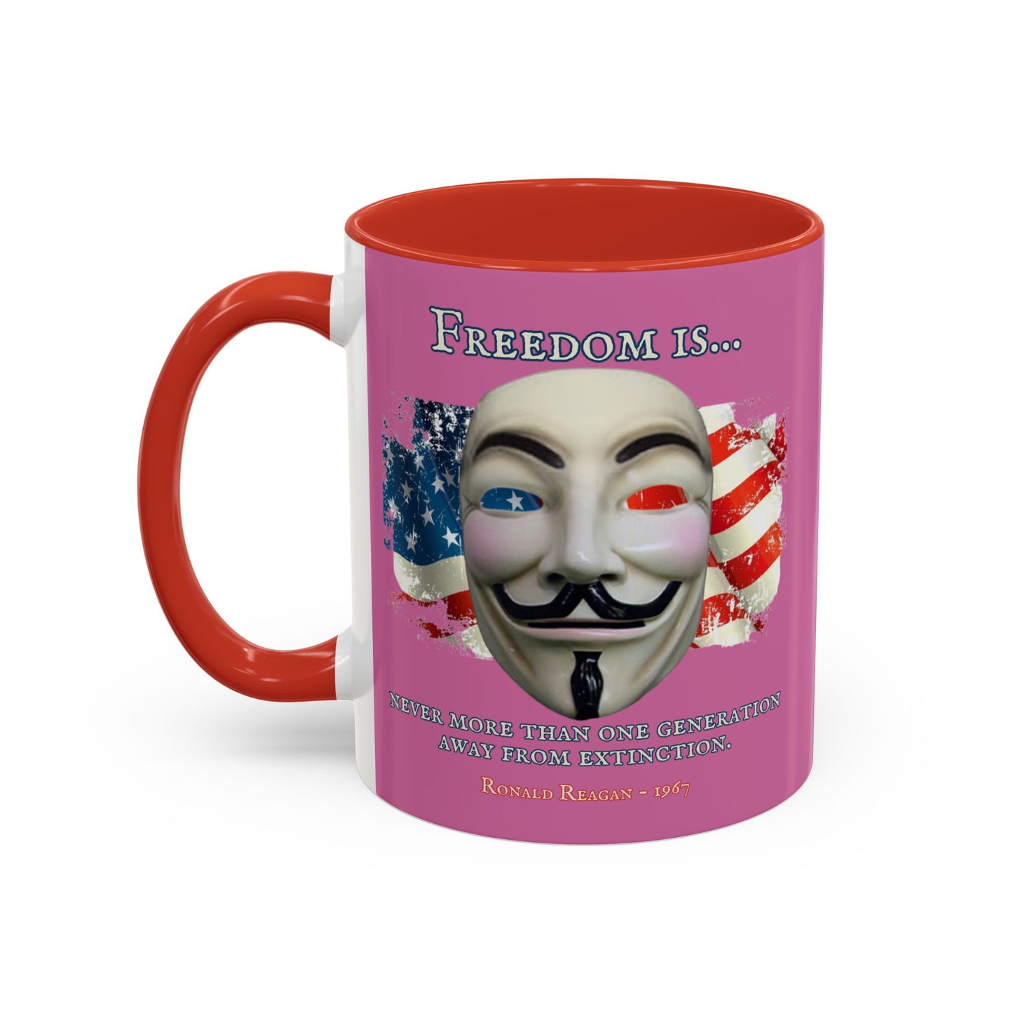Ronald Reagan Freedom Vendetta Pink Accent Mug by theGreenDragonTavern.shop