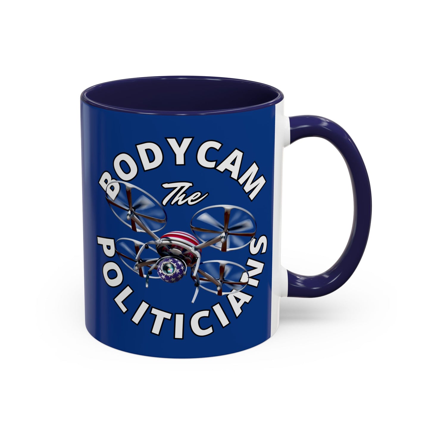 Bodycam the Politicians Drone Dark Blue Accent Mug by theGreenDragonTavern.shop