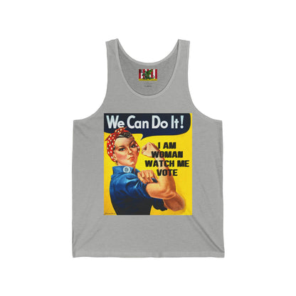 I Am Woman Watch Me Vote Rosie Unisex Jersey Tank Top by theGreenDragonTavern.shop