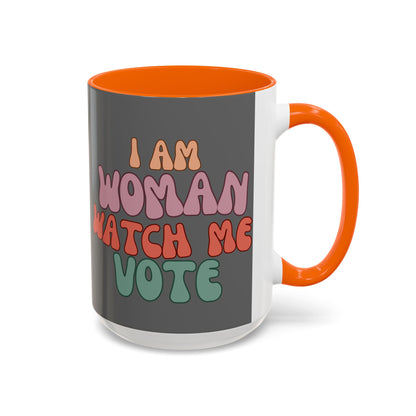 I Am Woman Watch Me Vote Grey Accent Mug by theGreenDragonTavern.shop