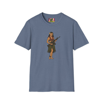 Hula Girl Packin' Heat Dark colors Unisex T-Shirt by theGreenDragonTavern.shop