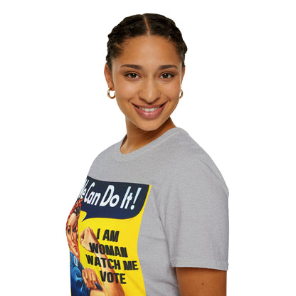 I Am Woman Watch Me Vote Rosie Light colors Unisex T-Shirt by theGreenDragonTavern.shop