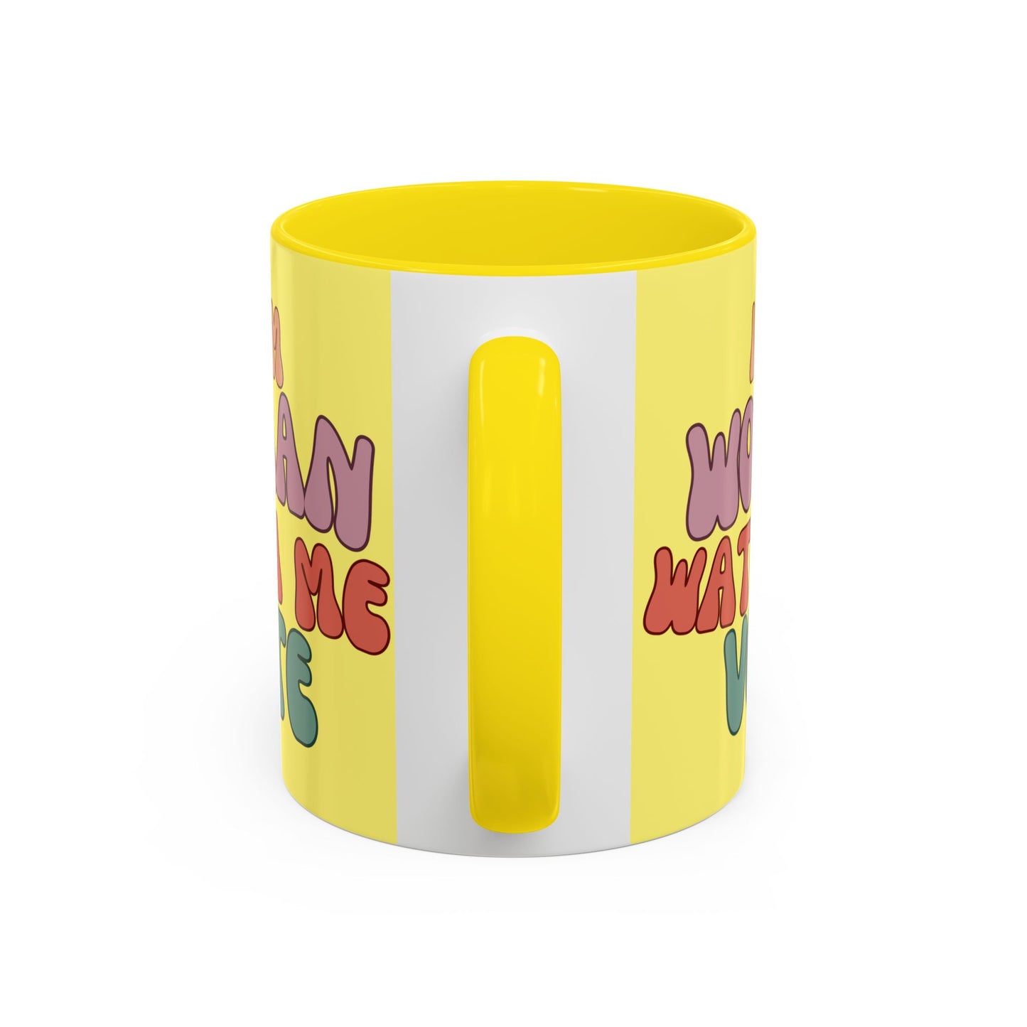 I Am Woman Watch Me Vote Yellow Accent Mug by theGreenDragonTavern.shop