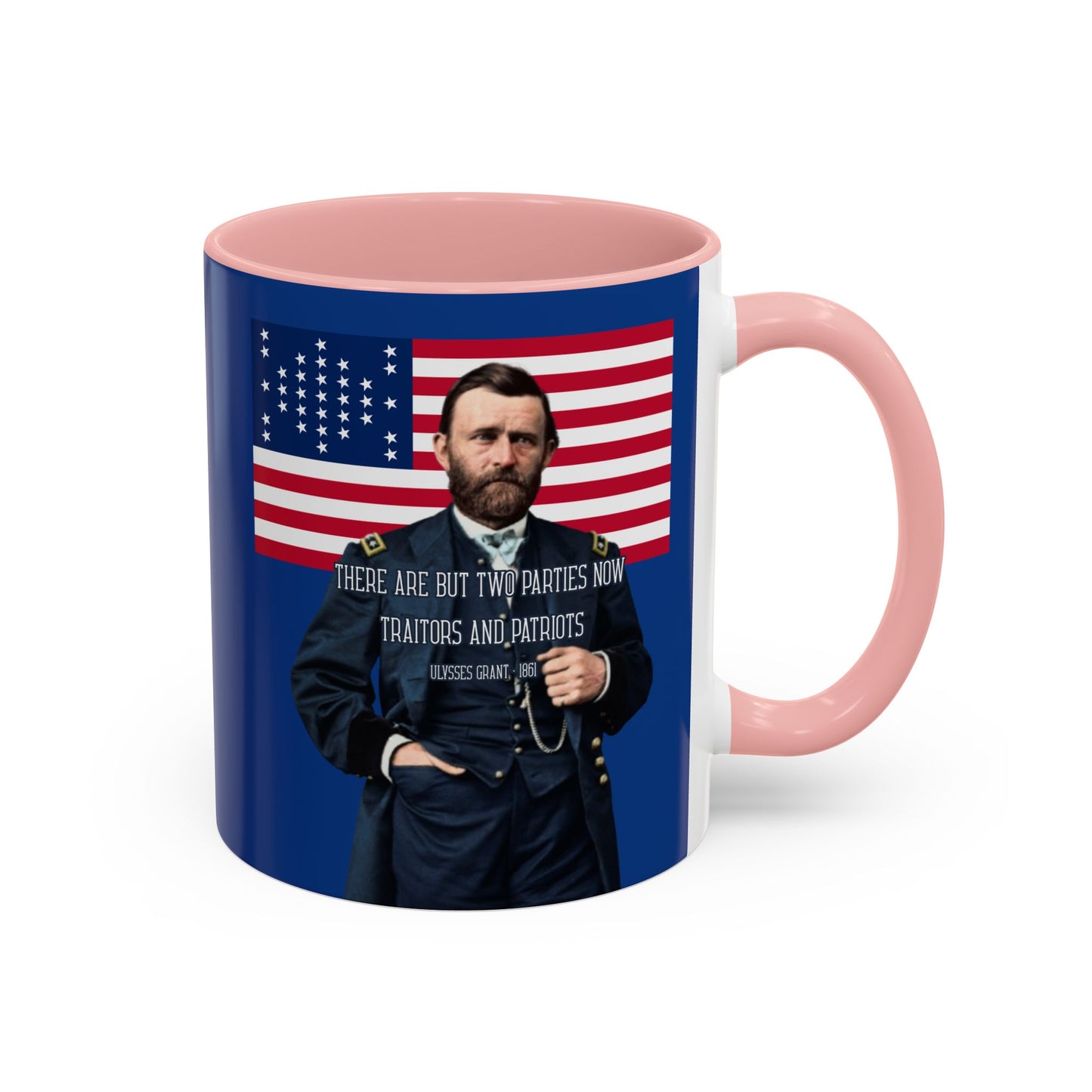 "Traitors and Patriots" Ulysses Grant Dark Blue Accent Mug by theGreenDragonTavern.shop