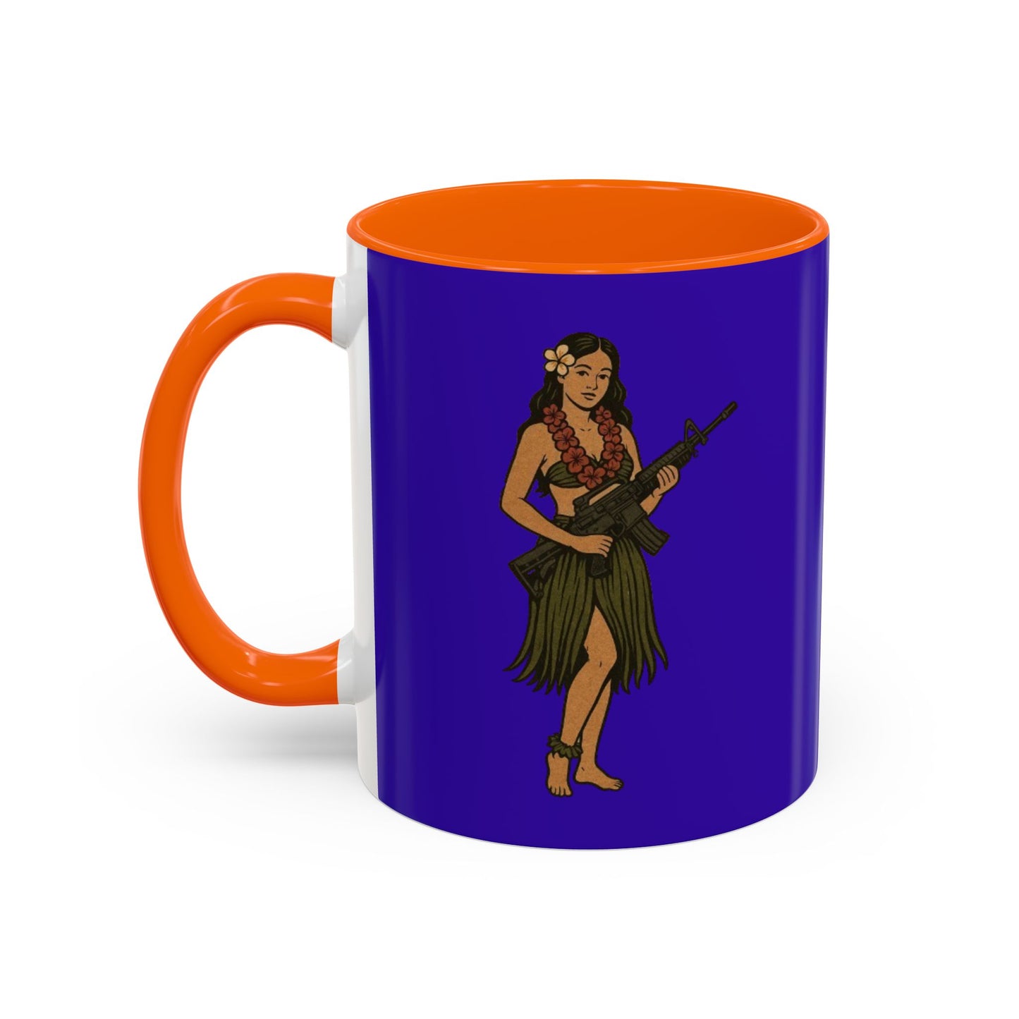 Hula Girl Packin' Heat Dark Purple Accent Mug by theGreenDragonTavern.shop