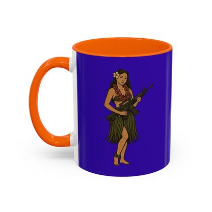 Hula Girl Packin' Heat Dark Purple Accent Mug by theGreenDragonTavern.shop