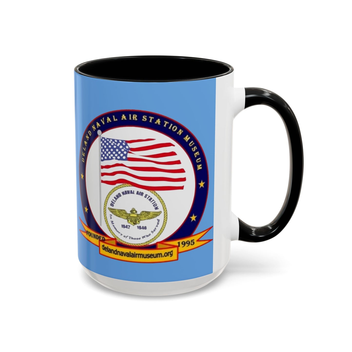 DeLand Naval Air Station Museum Light Blue Accent Mug by theGreenDragonTavern.shop