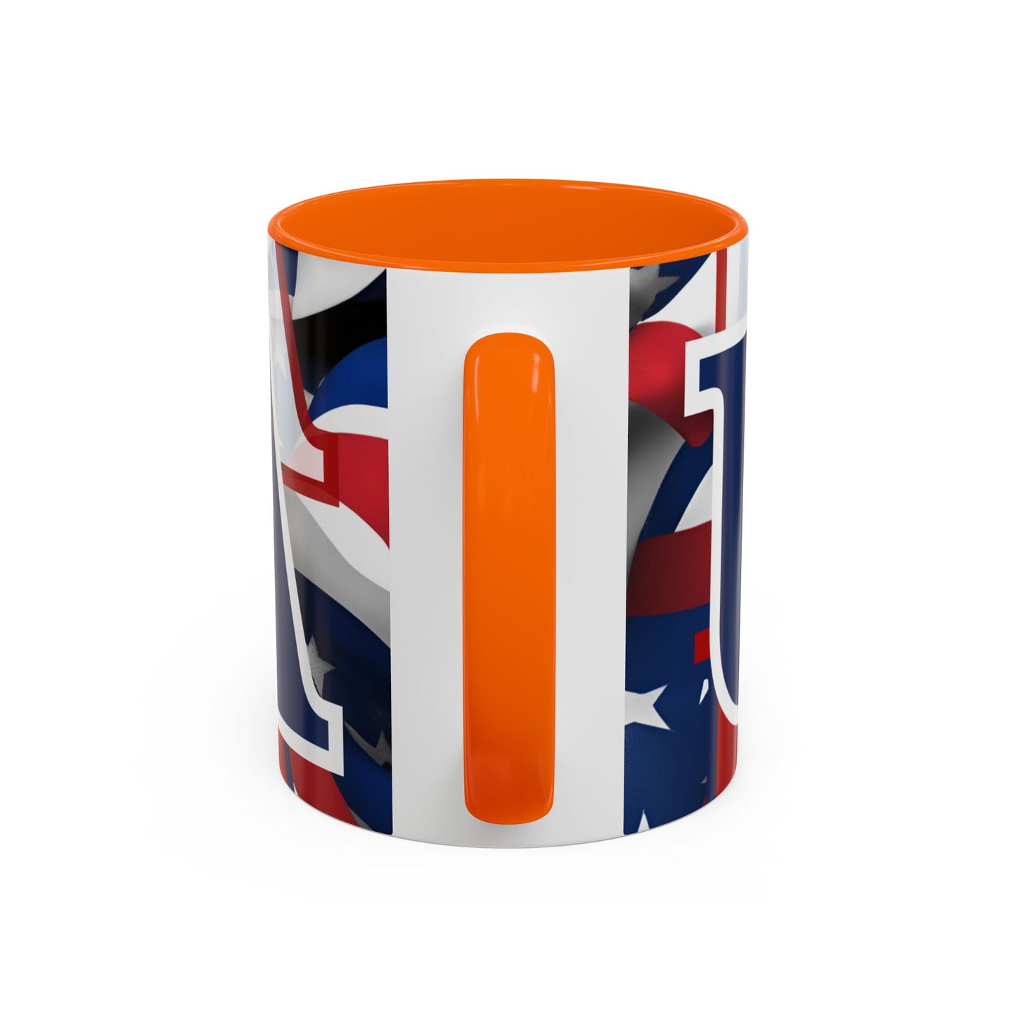 USA! USA! USA Blue font Patriot Blue Accent Mug by theGreenDragonTavern.shop