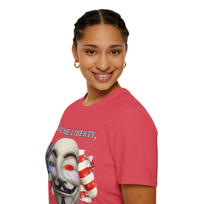 Vendetta, "Give me liberty, or give me death!" Light colors Unisex T-Shirt by theGreenDragonTavern.shop